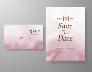 Wedding card invitation template with hand painted watercolor splash