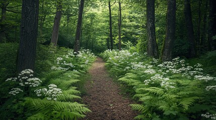 Fototapeta premium Serene Forest Pathway in Lush Greenery