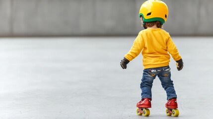 Obraz premium Child roller-skating with safety gear, confidence, outdoor activity