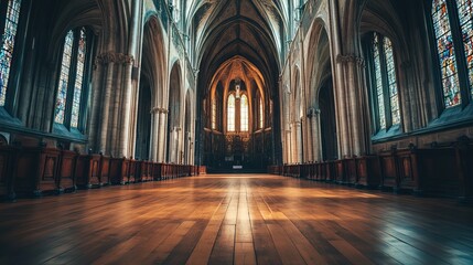 Obraz premium Cathedral Interior with Stained Glass Windows
