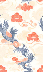 Chinese-inspired doodle tile seamless patterns in an illustrator graphic style