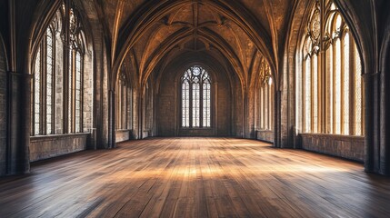 Obraz premium Gothic Cathedral Interior with Wooden Floor
