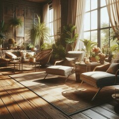 Fototapeta premium vintage interior with two chairs backing to the window