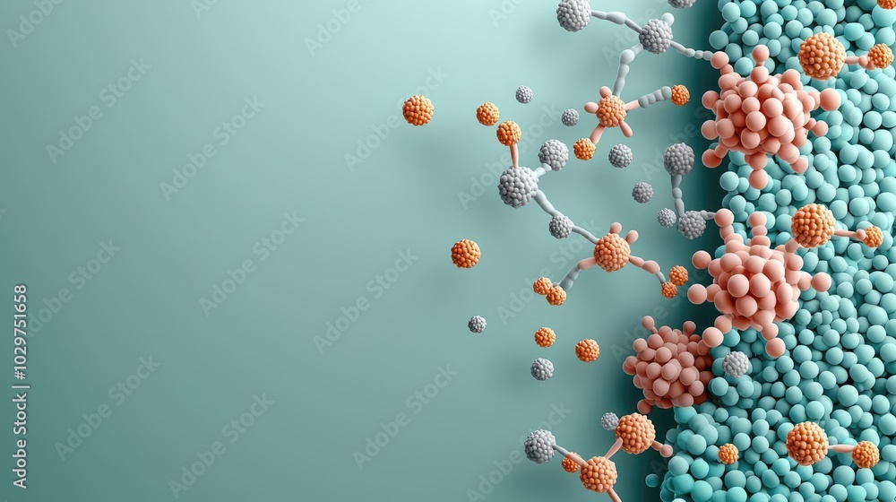 Poster colorful molecular structures on a soft background, showcasing complex interactions.
