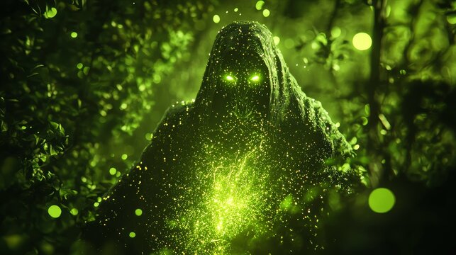 Enchanting Witchcraft - A Stunning 3D Render of a Powerful Witch in a Mysterious Forest Channeling Earth Energy