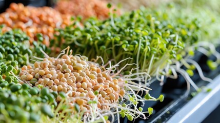 Fototapeta premium Sprouting Seeds, Fresh Greens and Microgreens