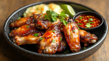 Fototapeta premium Delicious chicken wings with sauce.