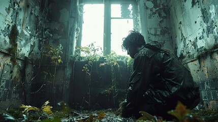 A Solitary Figure in a Decaying Building