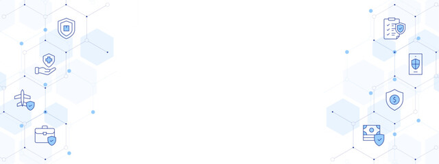 Insurance Banner Vector Illustration with Two-sided Icon Style. Line Duotone icon. Containing clipboard, protection, phone, shield, insurance, hand