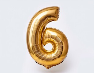 light gold balloon in the shape of the number 6 isolated on white background