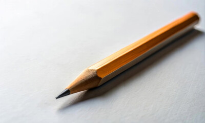 A simple wooden yellow pencil on a white table