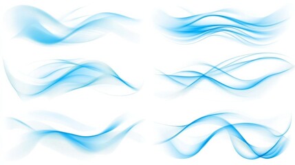 Collection six blue wavy lines white background are air flow effect