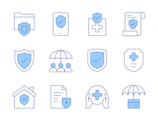 Insurance icons. Line Duotone style, editable stroke. medical insurance, smartphone, folder, shield, insurance, protect, healthcare, health insurance