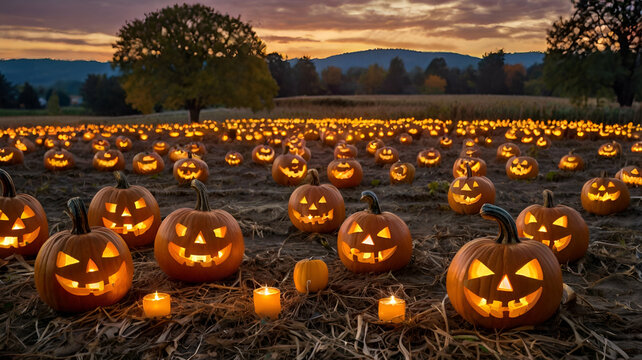 pumpkins in a field