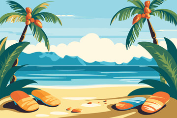 Obraz premium tropical beach scene with flip flops and flippers free vector 