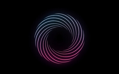 Naklejka premium A vibrant, neon-colored spiral or vortex, predominantly in shades of blue and pink, set against a pitch-black background. 