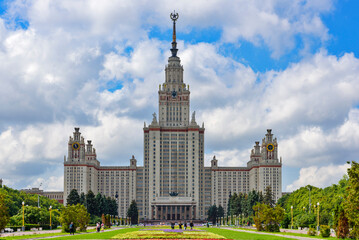 Moscow, Russia - July 18, 2019: Main building of the Moscow University
