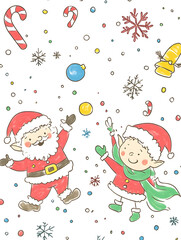 Doodle Christmas and New Year Cards - 2D Hand-drawn Illustrations on White Background