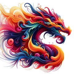 Obraz premium AI Generated of Abstract colorful dynamic fire lines isolated on White Background forming Dragon head