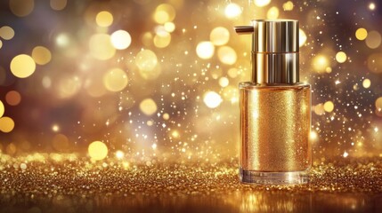 Golden perfume bottle spray nozzle top is placed Advertising banner
