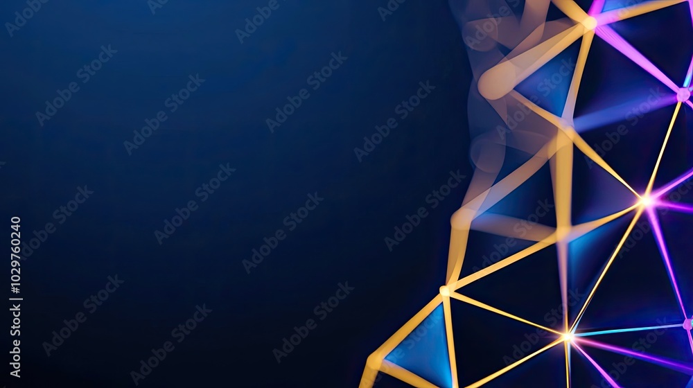 Poster abstract colorful geometric pattern with a dark blue background.