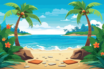 Naklejka premium tropical beach scene with flip flops and flippers free vector 