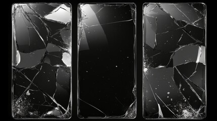 Three rectangular glass panels black background are arranged Realistic 3d modern illustration