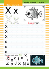 ABC Letter Tracing Worksheets for kids, Letter X