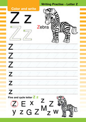 26-ABC Letter Tracing Worksheets for kids, Letter Z