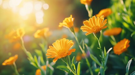 Sunlit Meadow of Golden Marigolds