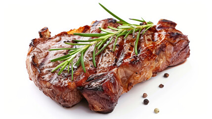 Fototapeta premium Juicy grilled steak garnished with fresh rosemary and black pepper, showcasing deliciously cooked piece of meat. Perfect for culinary enthusiasts and food lovers