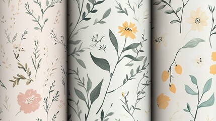 Minimalist Hand-Drawn Floral Patterns in Soft Pastel Colors, Elegant and Subtle Design with Delicate Details