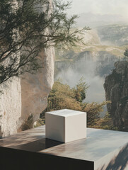 White Box on Cliffside with Fog
