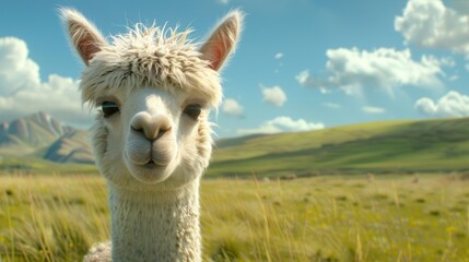 Obraz premium Alpaca Portrait in a Sunny Meadow