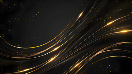 Obraz premium Abstract elegant gold glowing line with lighting effect sparkle on black background. Template premium award design. Vector illustration 