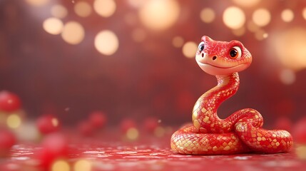 Obraz premium Adorable Crimson Snake with Copyspace for Custom Design and Chinese New Year Messaging