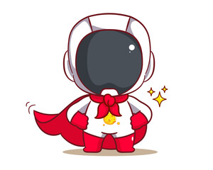 Cute astronaut super hero cartoon character. Space and science concept design. Hand drawn flat adorable chibi vector illustration. Icon logo mascot isolated background.