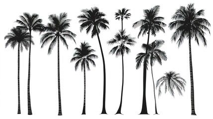 Palm Tree Silhouette Illustration on White Background, Simple and Elegant Tropical Design