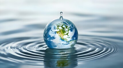 World Water Day Concept with Floating Globe Reflecting in Rippling Water