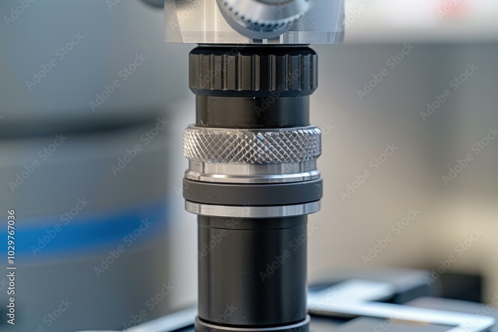 Poster a close up of a microscope with the camera attached to it. ai.