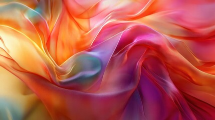 Obraz premium Abstract background of colorful, translucent fabric with vibrant hues and flowing, wavy texture.