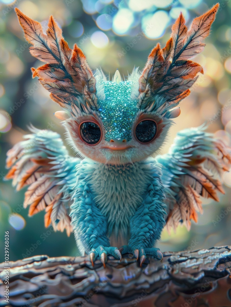 Canvas Prints A small, furry creature with large eyes and wings. AI.