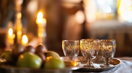 A serene and symbolic background for the Jewish holiday of Shemini Atzeret, featuring a calm, peaceful atmosphere with subtle religious elements. 