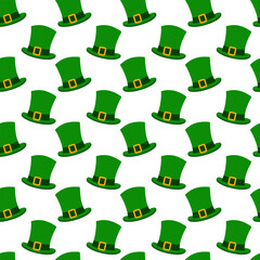Leprechaun hats with ribbon and buckle Seamless pattern. St Patrick greeting background texture idea