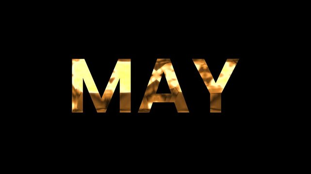 Gold text of May on black background. Perfect for Mayrelated designs, calendars, celebratory invitations, and seasonal marketing materials.
