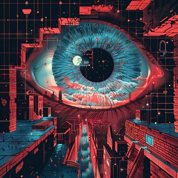Cyberpunk futuristic tunnel with human figure and binary code.