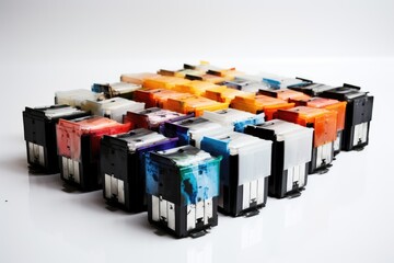 Colorful Ink Cartridges on White Background