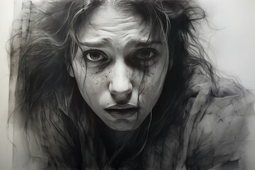 Emotional Charcoal Portrait with White Background