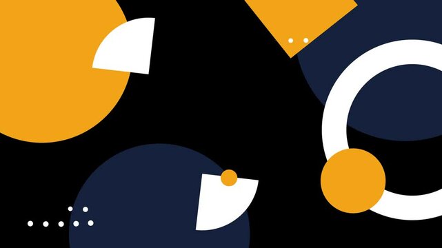 Dynamic abstract design featuring bold geometric shapes with navy orange and white accents motion video background seamless 4k pop art design circle square on dark background
