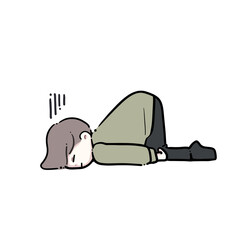疲れて倒れている男性